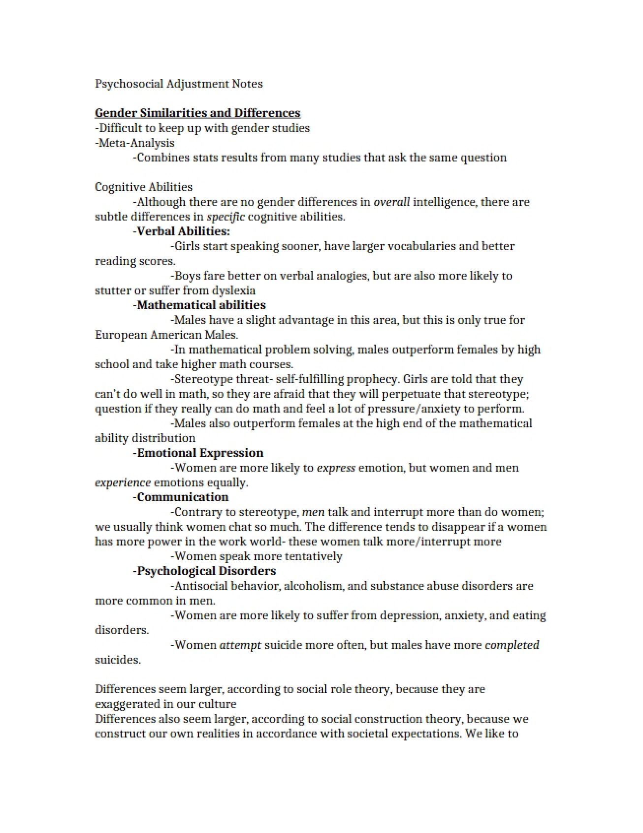 Notes on Adjustment in Psychosocial Contexts