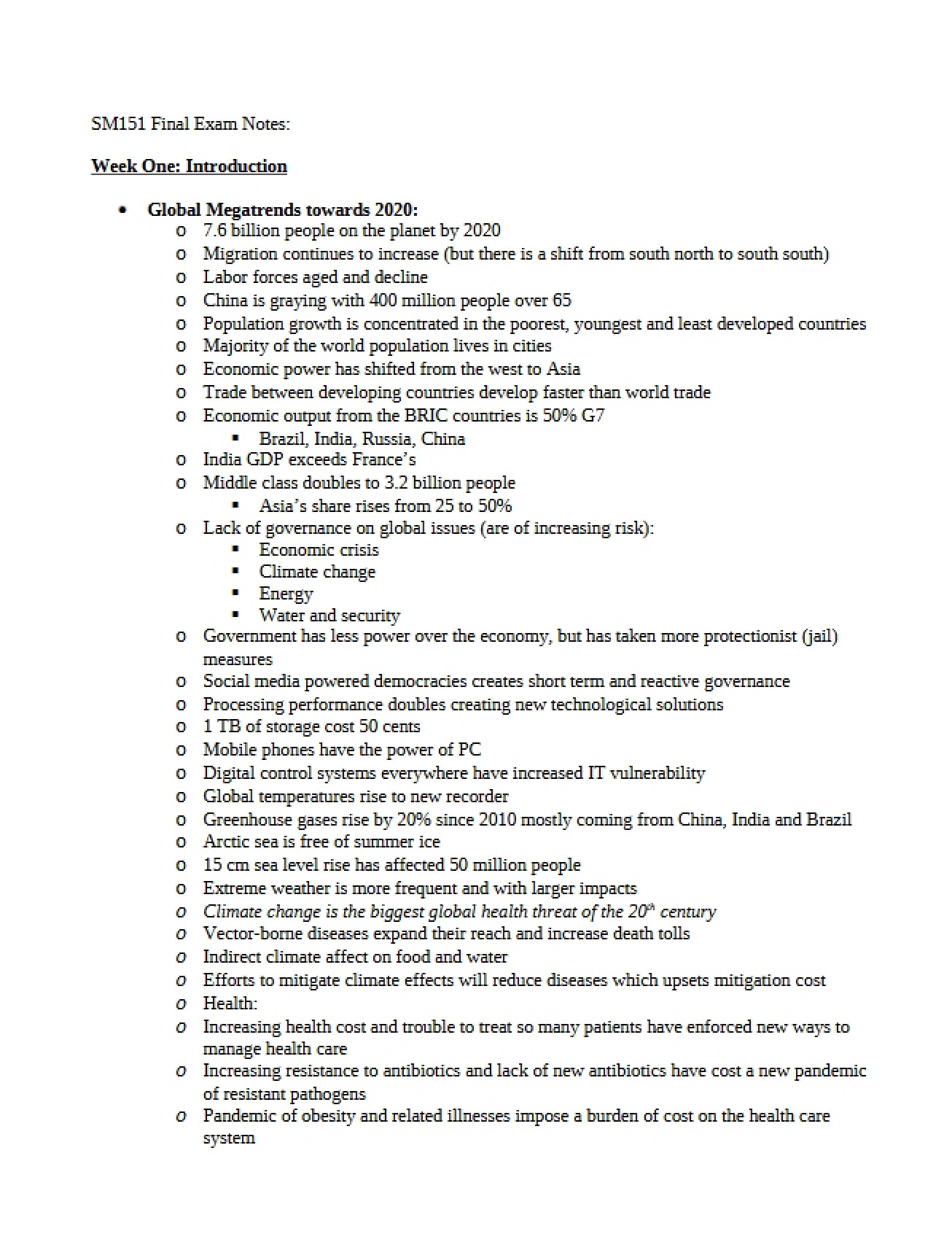 Notes for Global Econ Final
