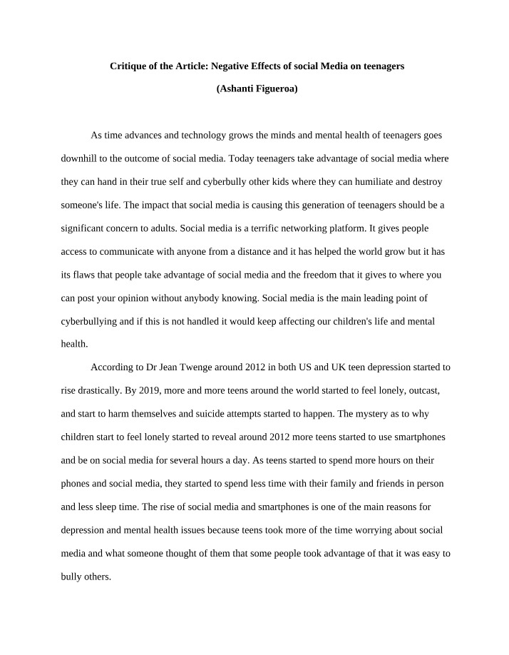 The Negative Effects of Social Media on Teenagers - A Critical Analysis