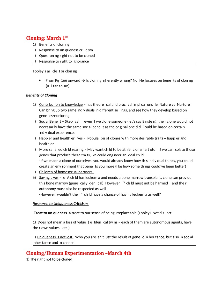Notes on Cloning and Genetic Engineering