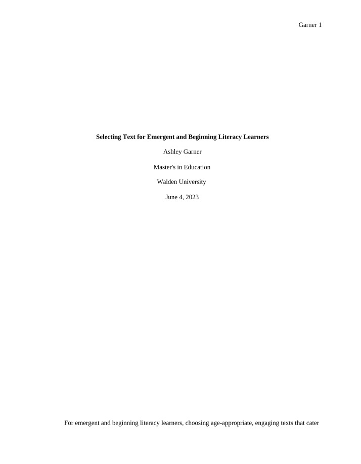 Text Selection for Beginning and Emergent Literacy