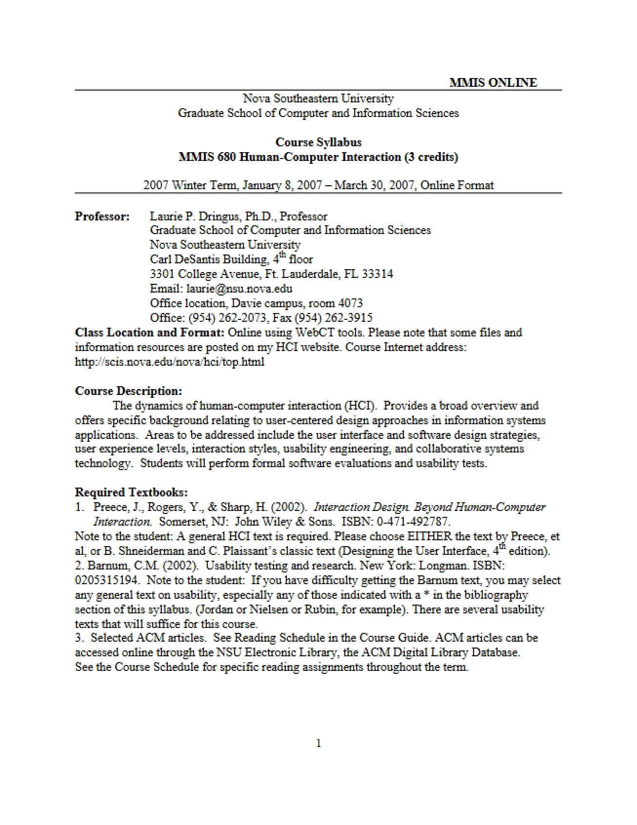 Course Requirements and Syllabus