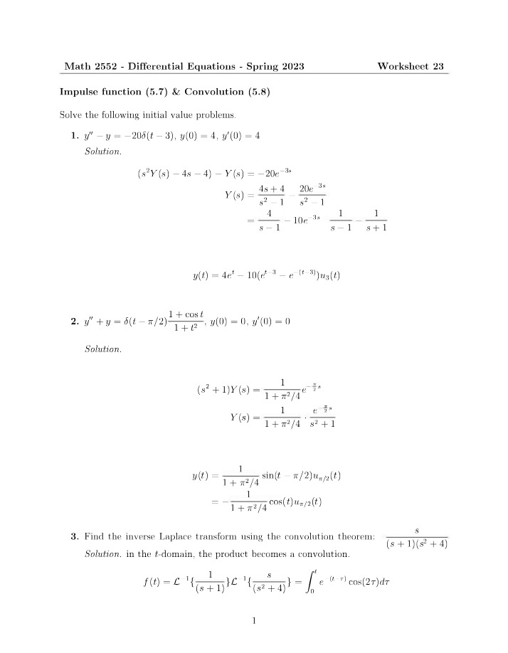 MATH 2403 Worksheet 23 Solutions
