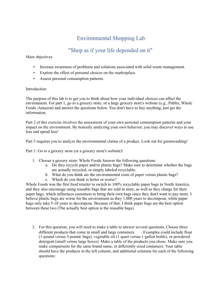 Environmental Shopping Lab - Exploring Personal Choices