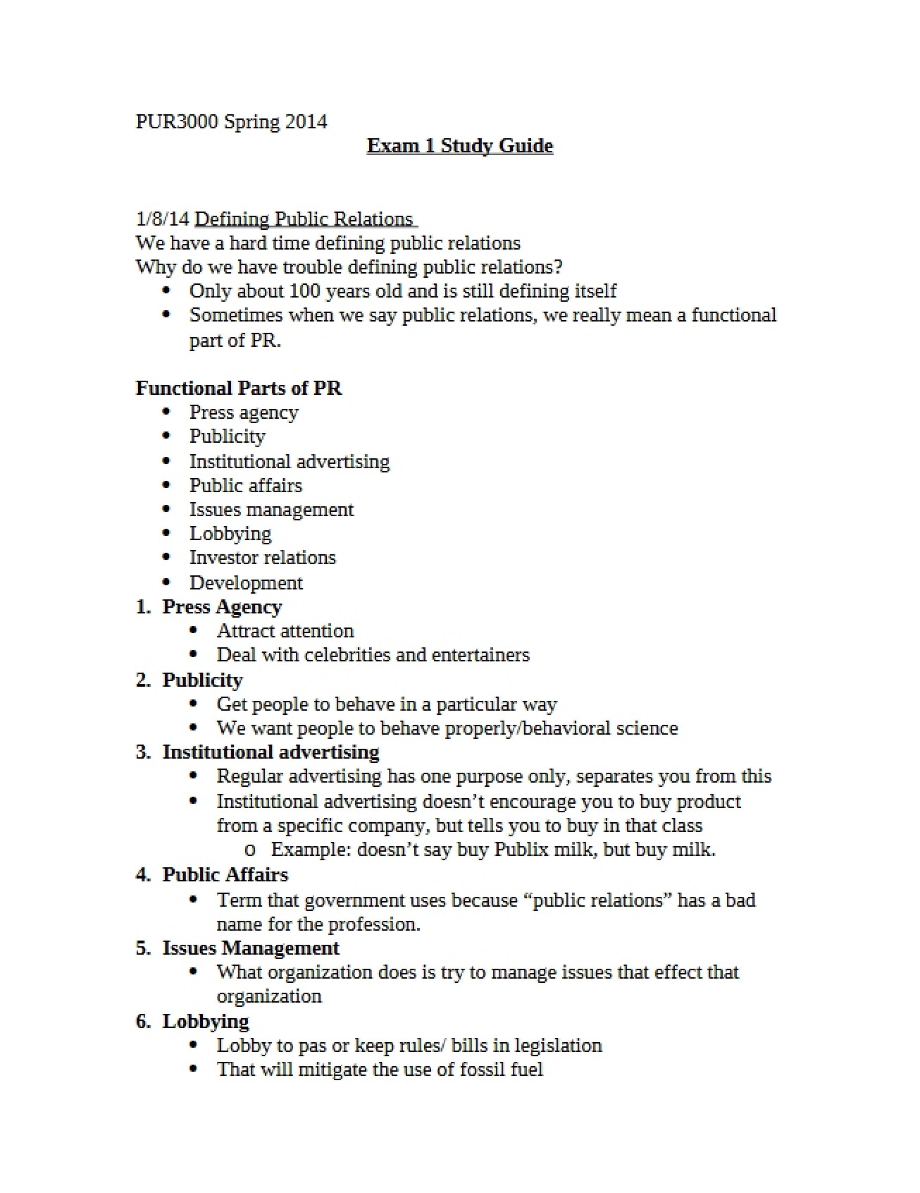 First Public Relations Exam