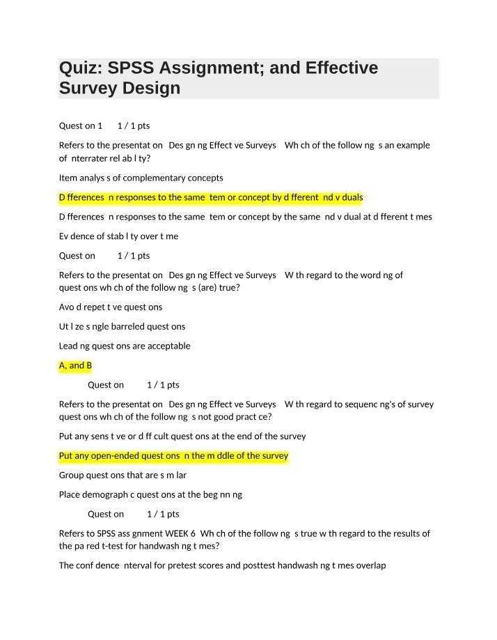 SPSS Assignment and Effective Survey Design Quiz