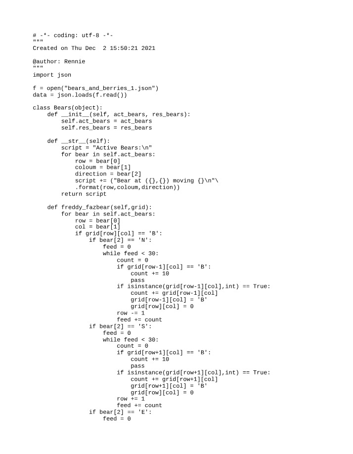 Managing Bears and Berries in a Grid - Freddy Fazbear Algorithm