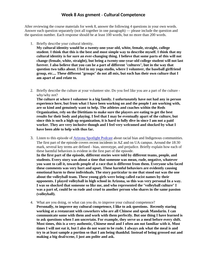 Week 8 - Cultural Competence Assignment
