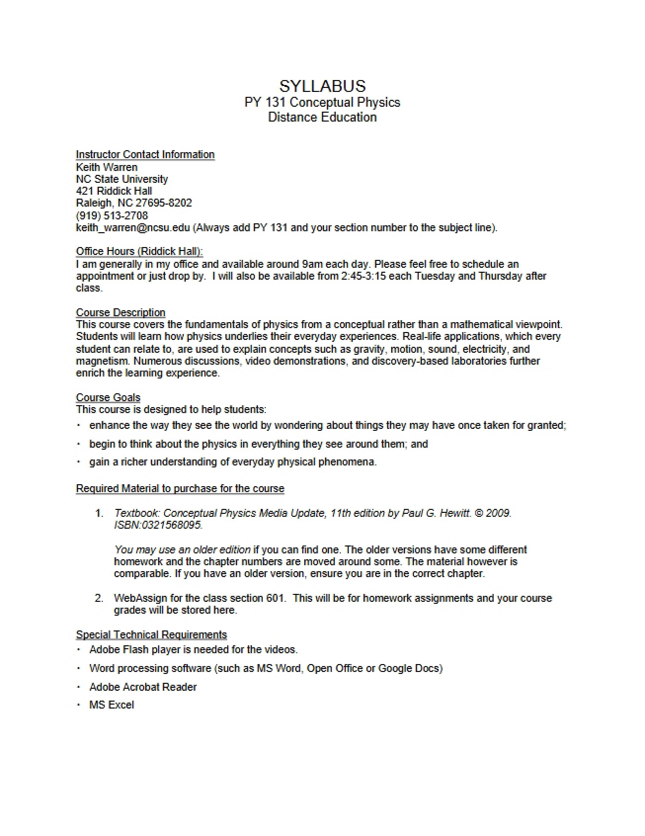 Syllabus for Conceptual Physics