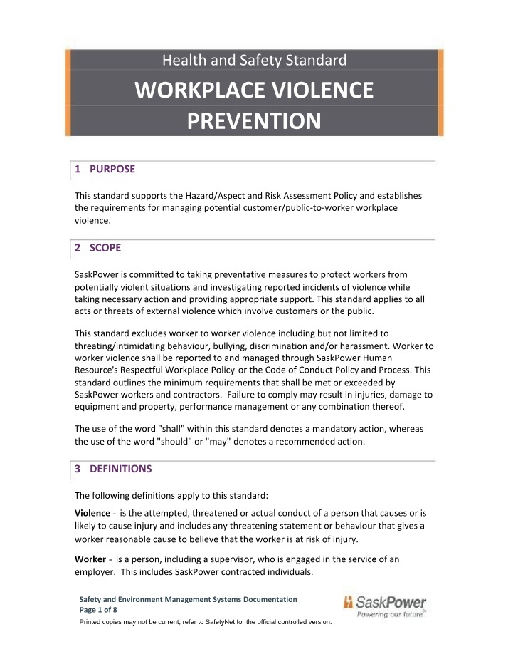 Workplace Violence - Supplier Standards