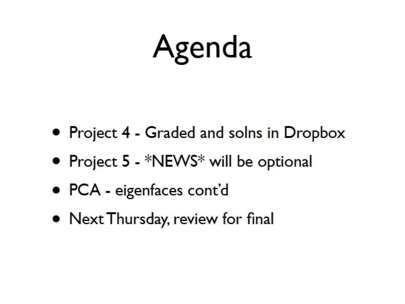 Class Agenda: CS 116