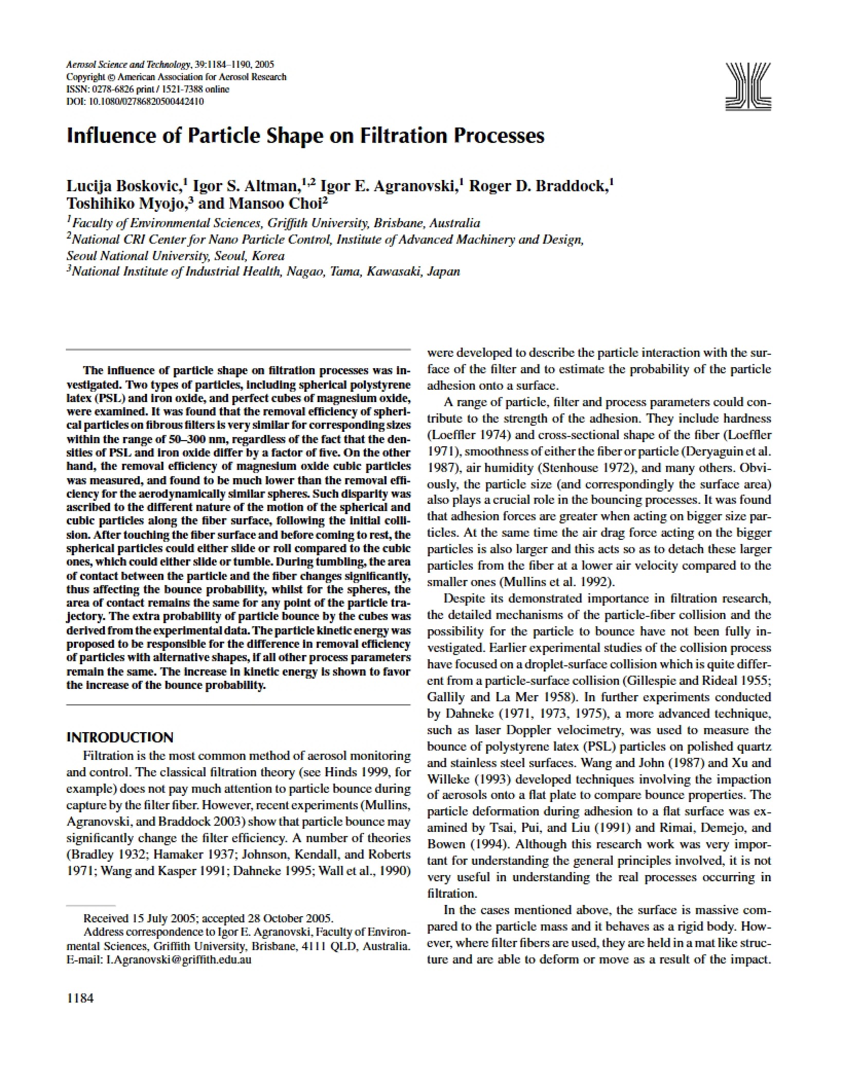 Filtration Processes Particle Shape Impact