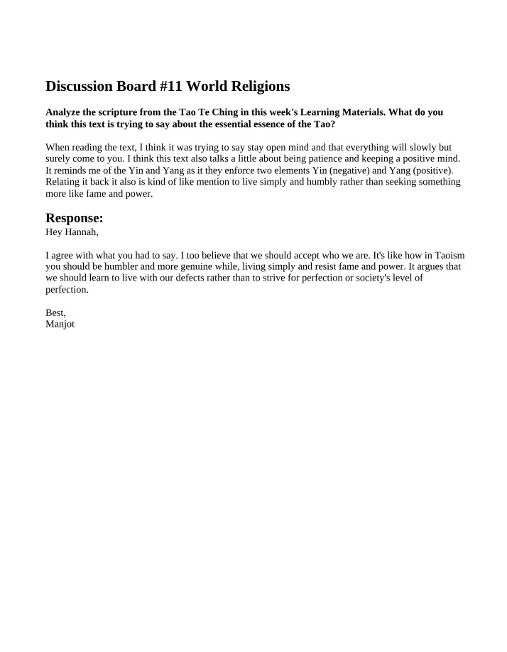 World Religions - Discussion Board 11