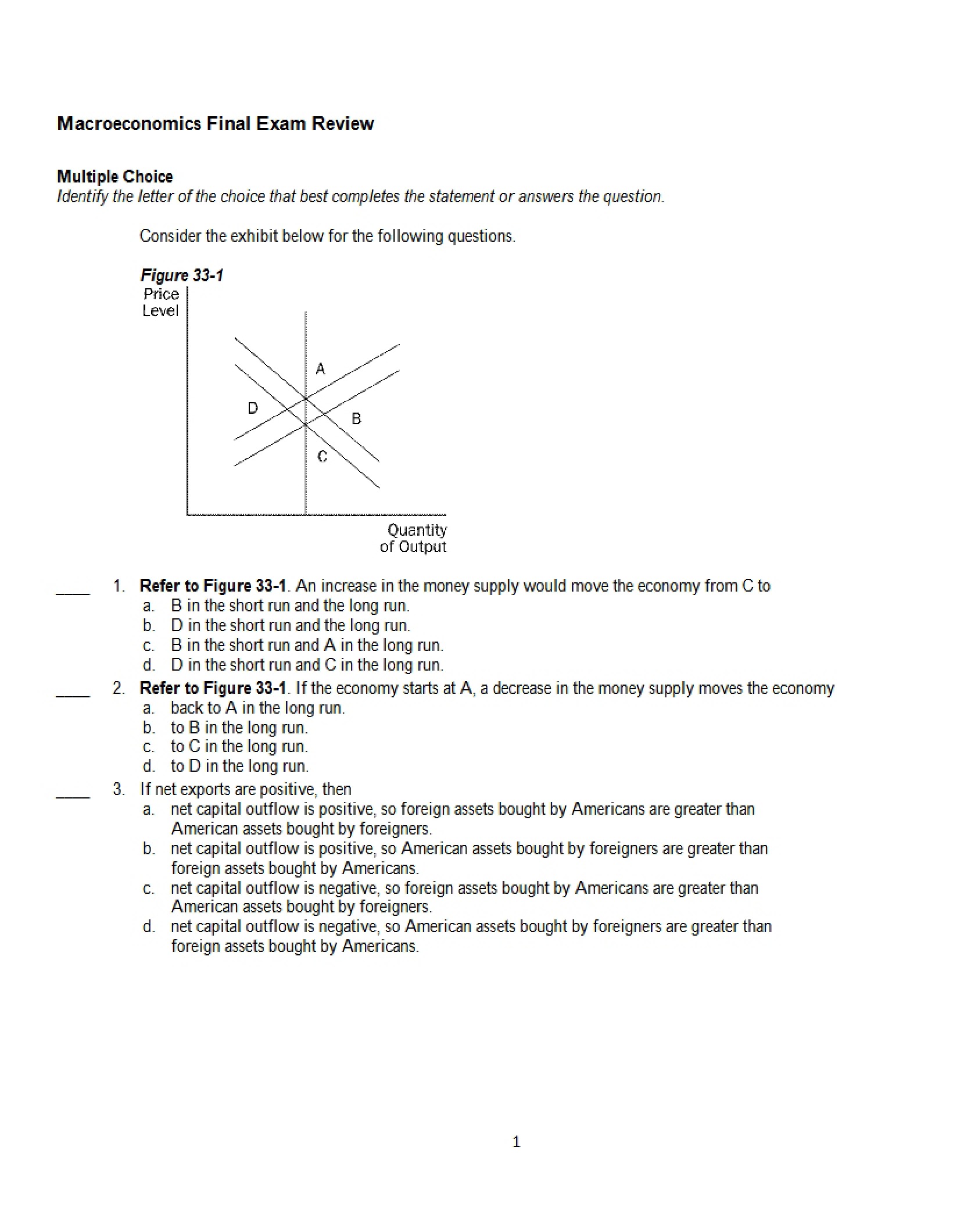 Review Final Exam in Macroeconomics