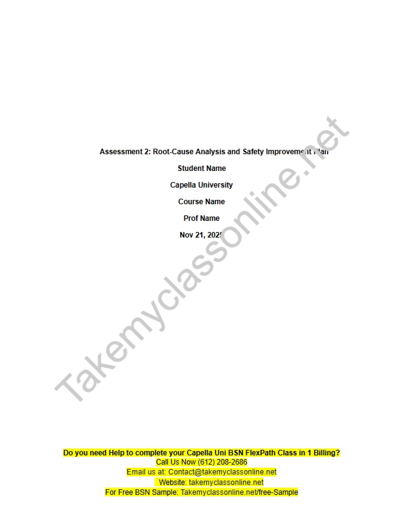 Plan for Safety Improvement and Root-Cause Analysis (Assessment 2)