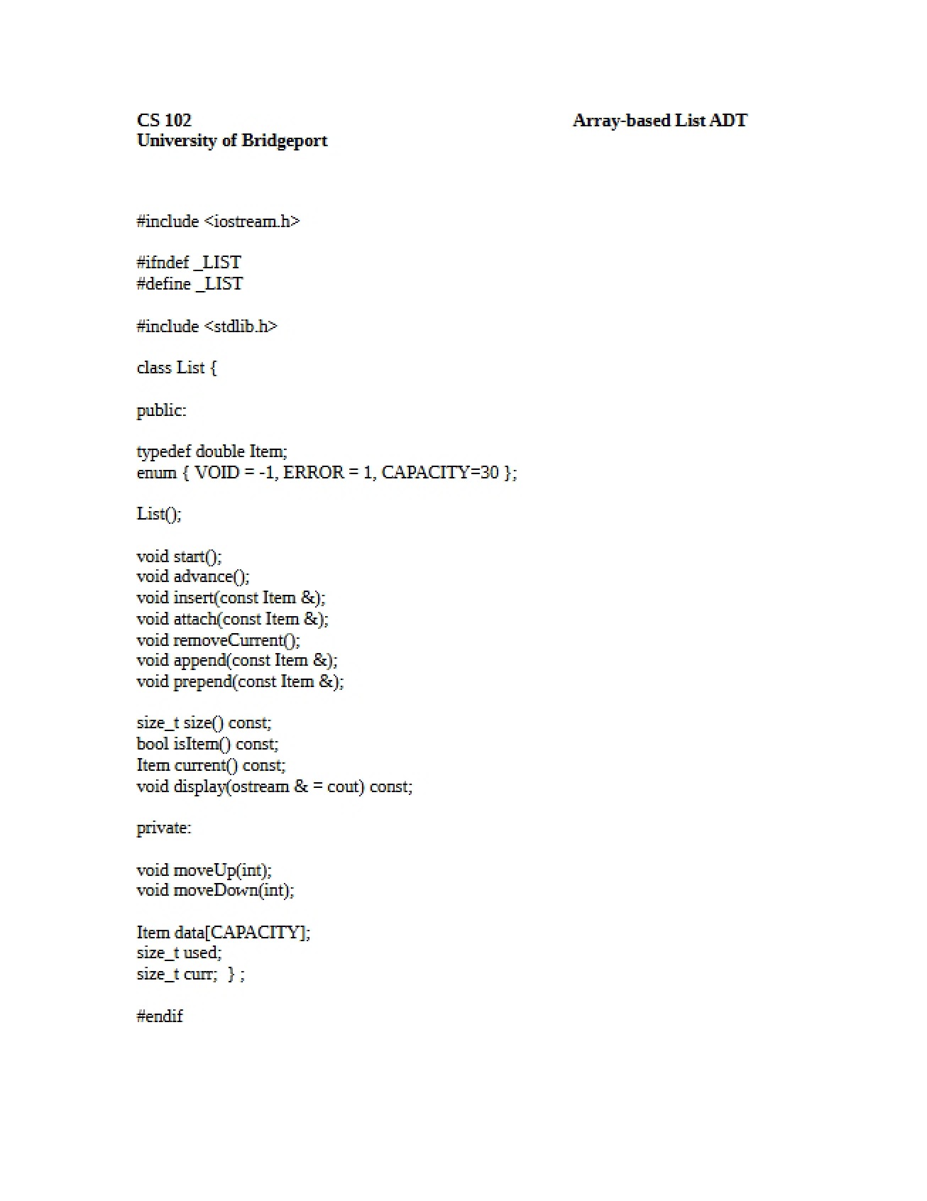 Abstract Data Types Array-Based Lists