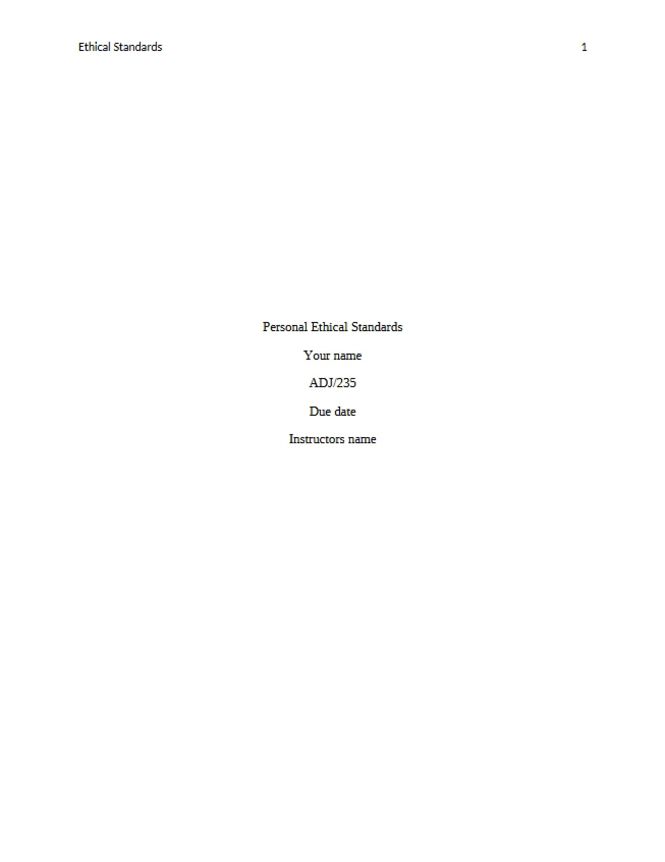 Standards of Personal Ethics