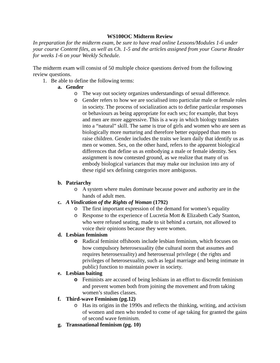 WS100OC Midterm Review Notes