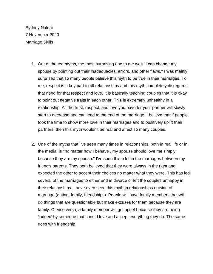 Assignment (1) - Marriage Myths