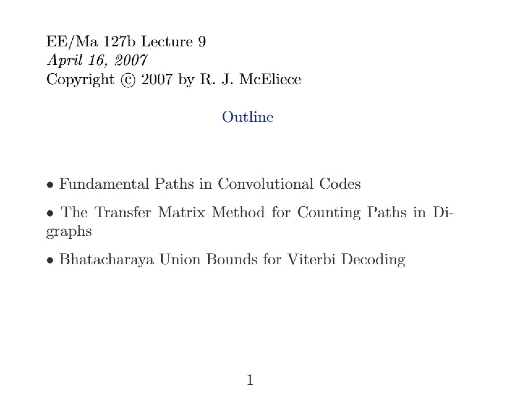 Ninth Lecture