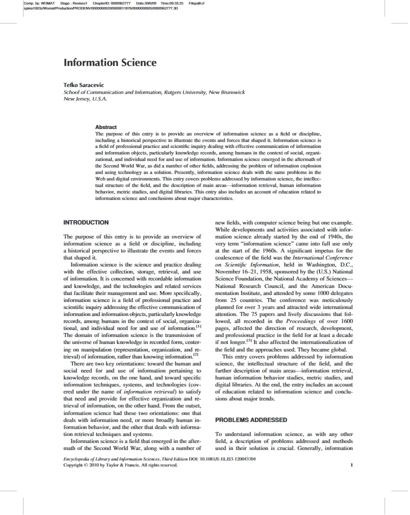 Information Science Final Galleys Saracevic ELIS
