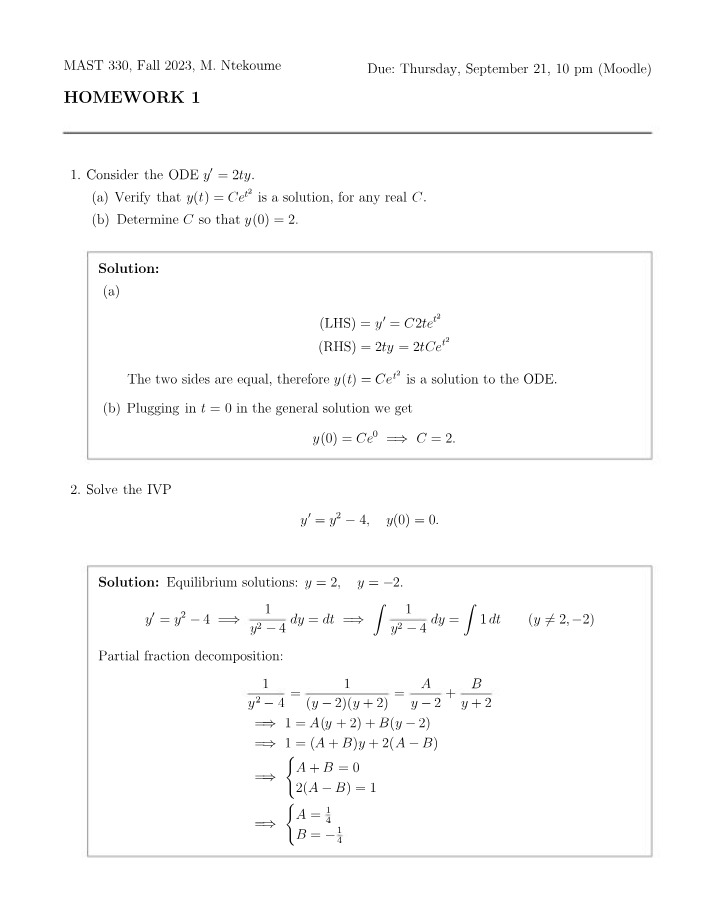 Solutions for MAST330 HW1