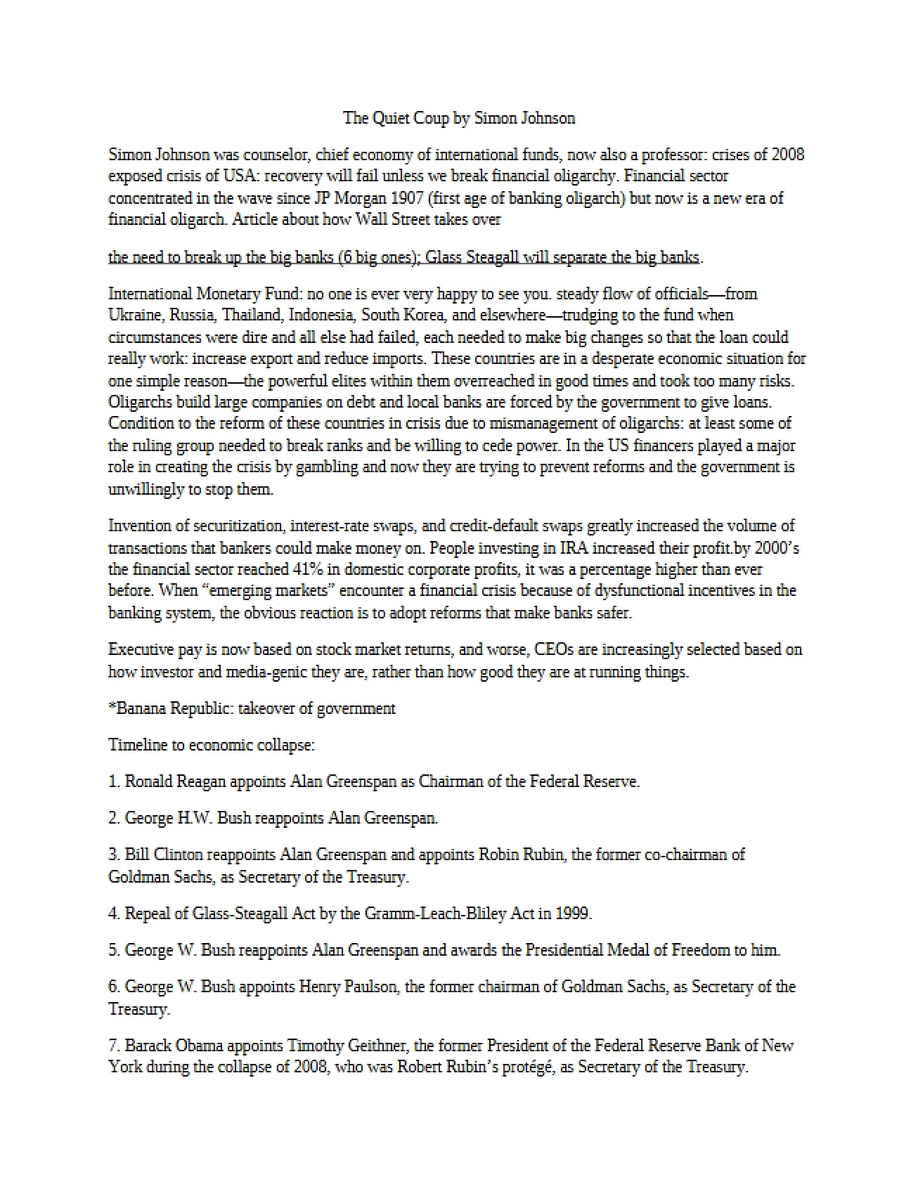 Analysis of the The Quiet Coup Article