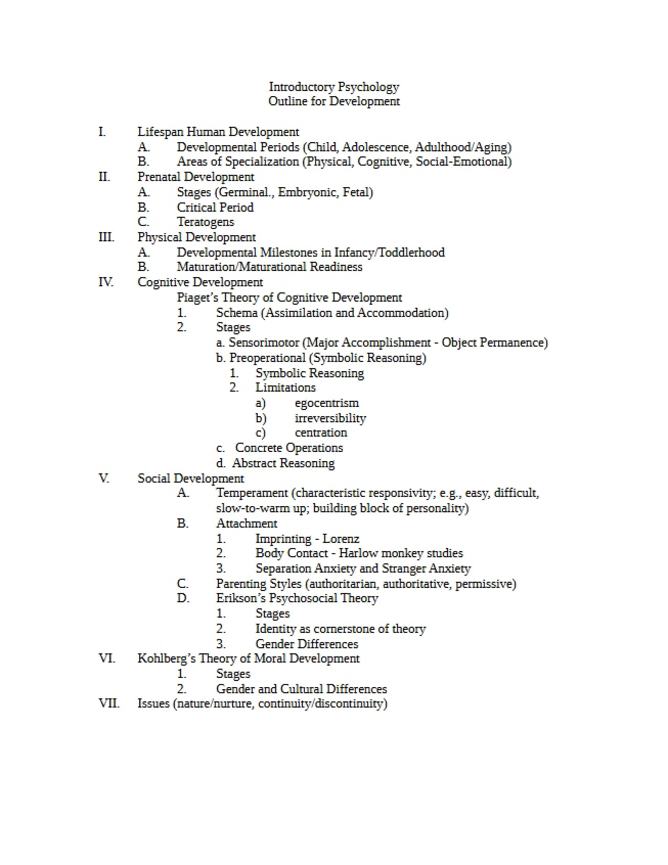 Outline for Studying Human Development