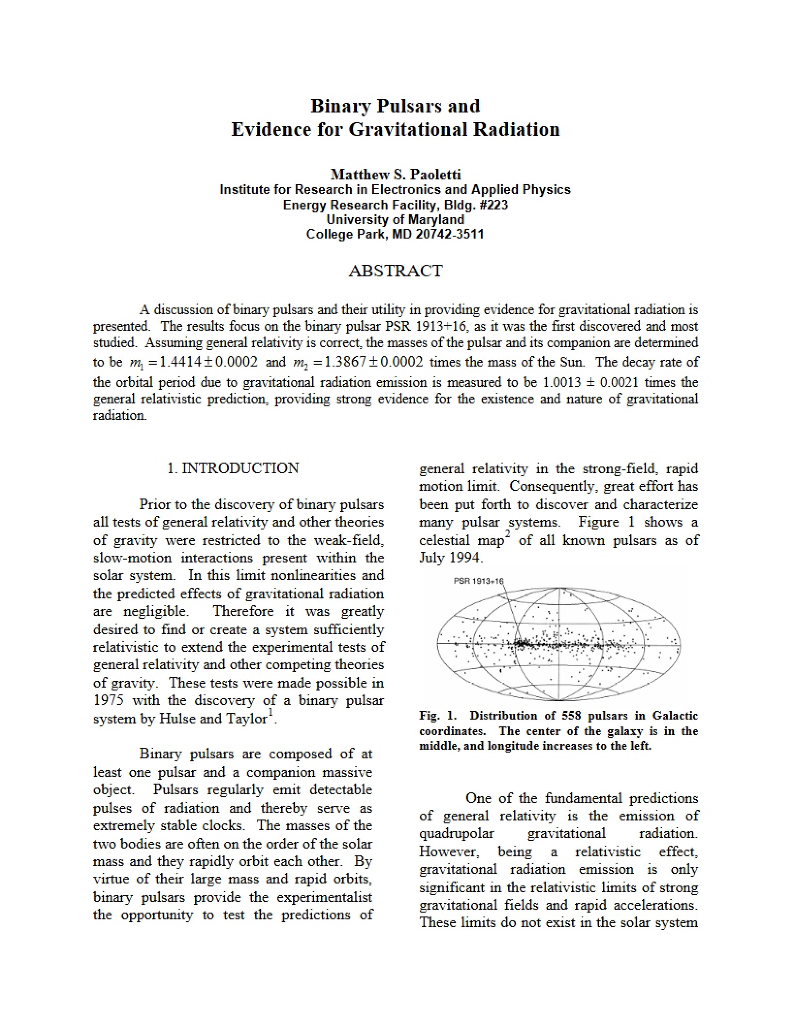 Gravitational Radiation Evidence Binary Pulsars