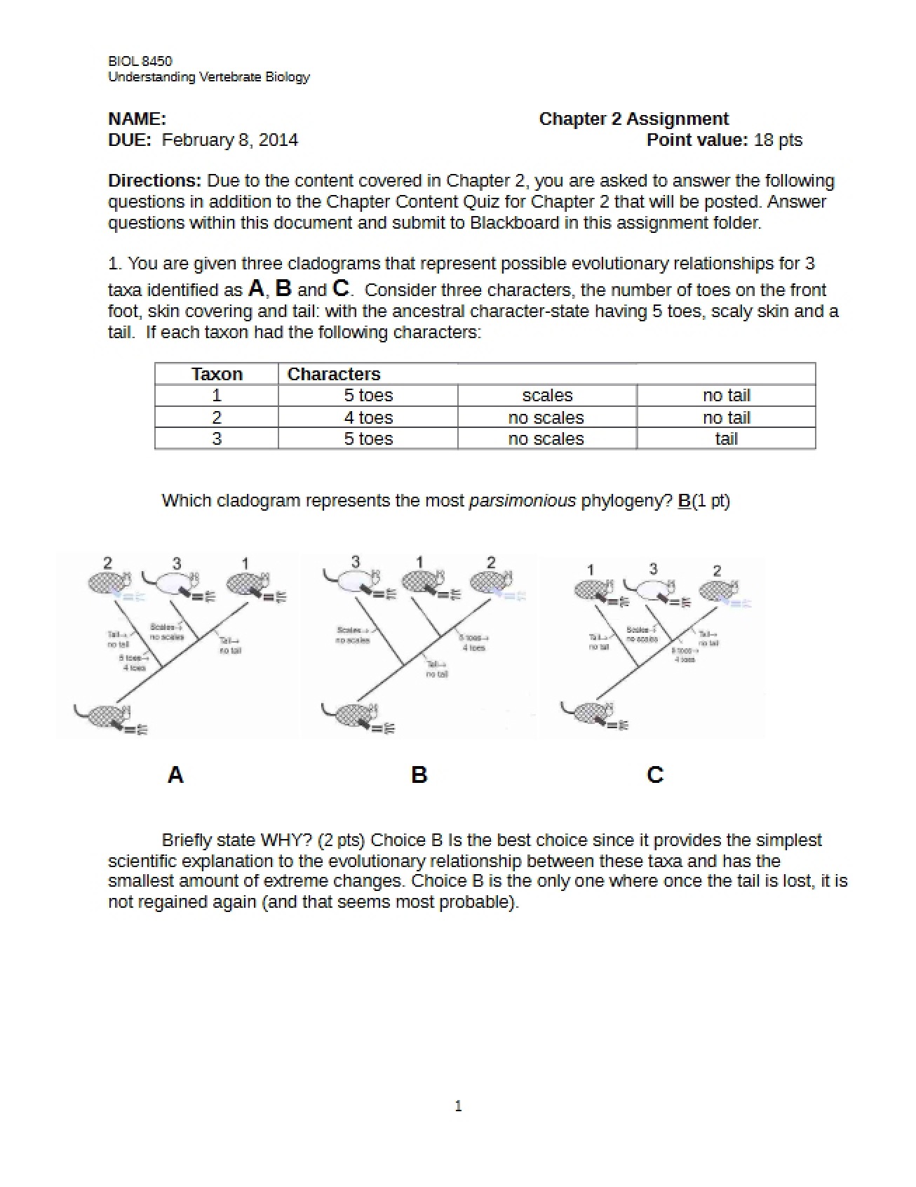 Chapter Two Assignment One Vertebrates