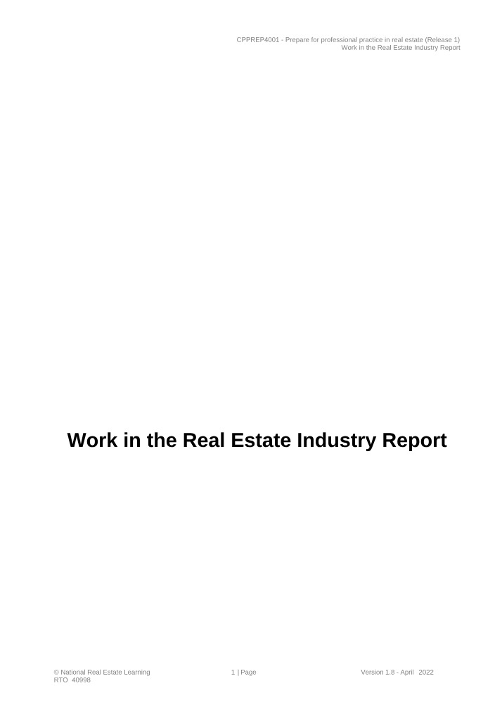 Report on Working in the Real Estate Industry - CPPREP4001