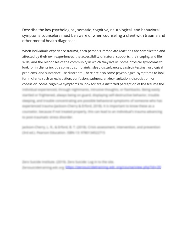 Addressing Trauma - Key Symptoms and Counseling