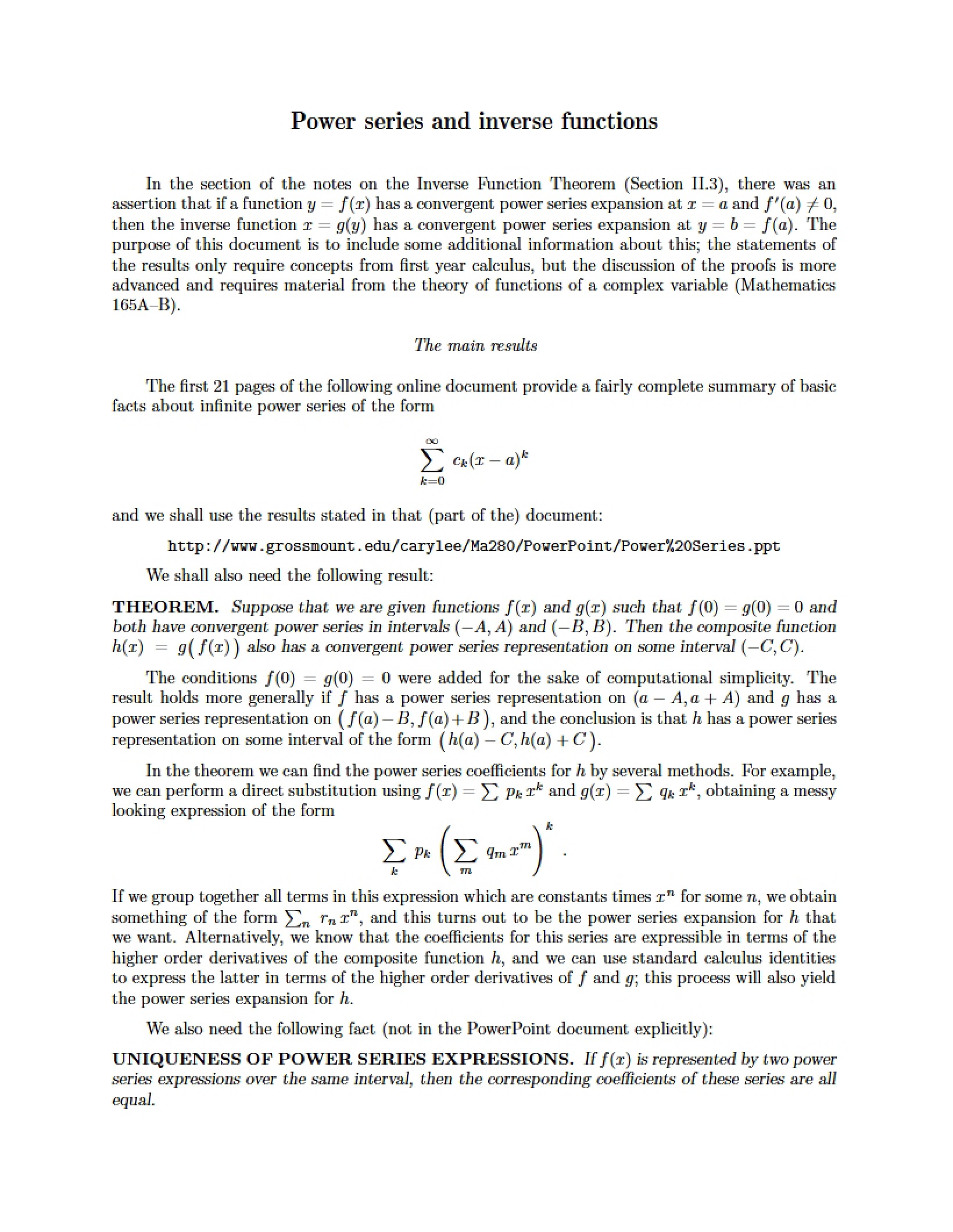 Inverse Functions and Power Series