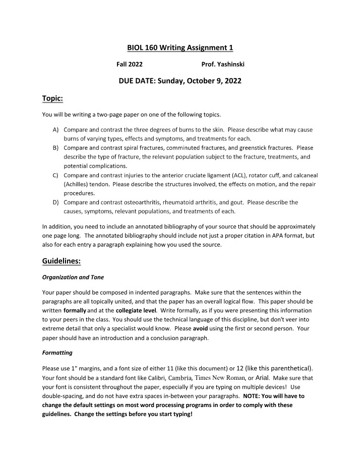 Writing Assignment 1 - BIOL 160