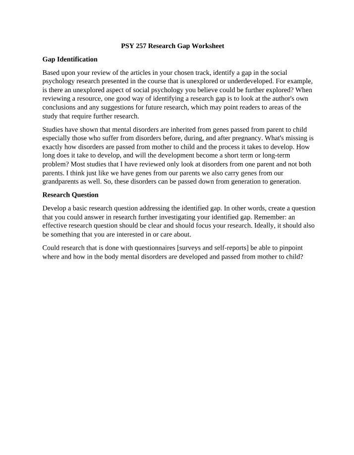 Worksheet on Research Gaps