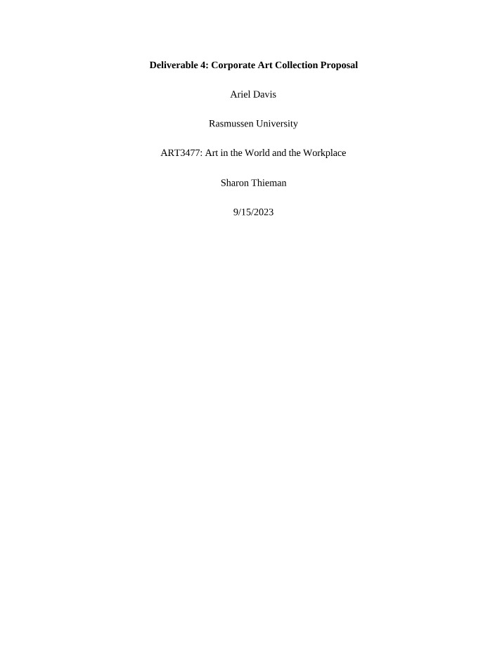 Corporate Art Collection Proposal Deliverable 4 Draft