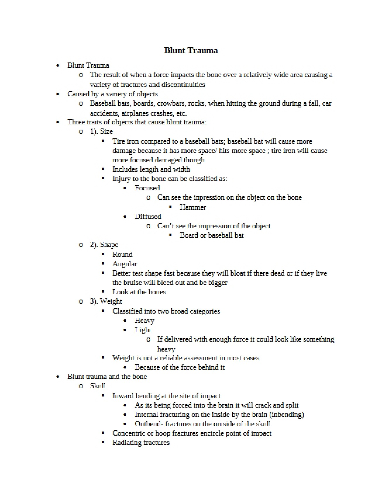 Forensic Analysis of Blunt Force Trauma