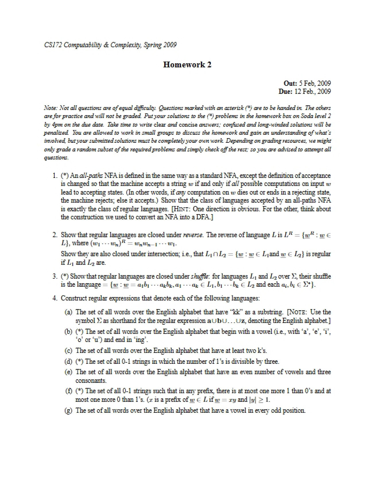 Homework for Computability