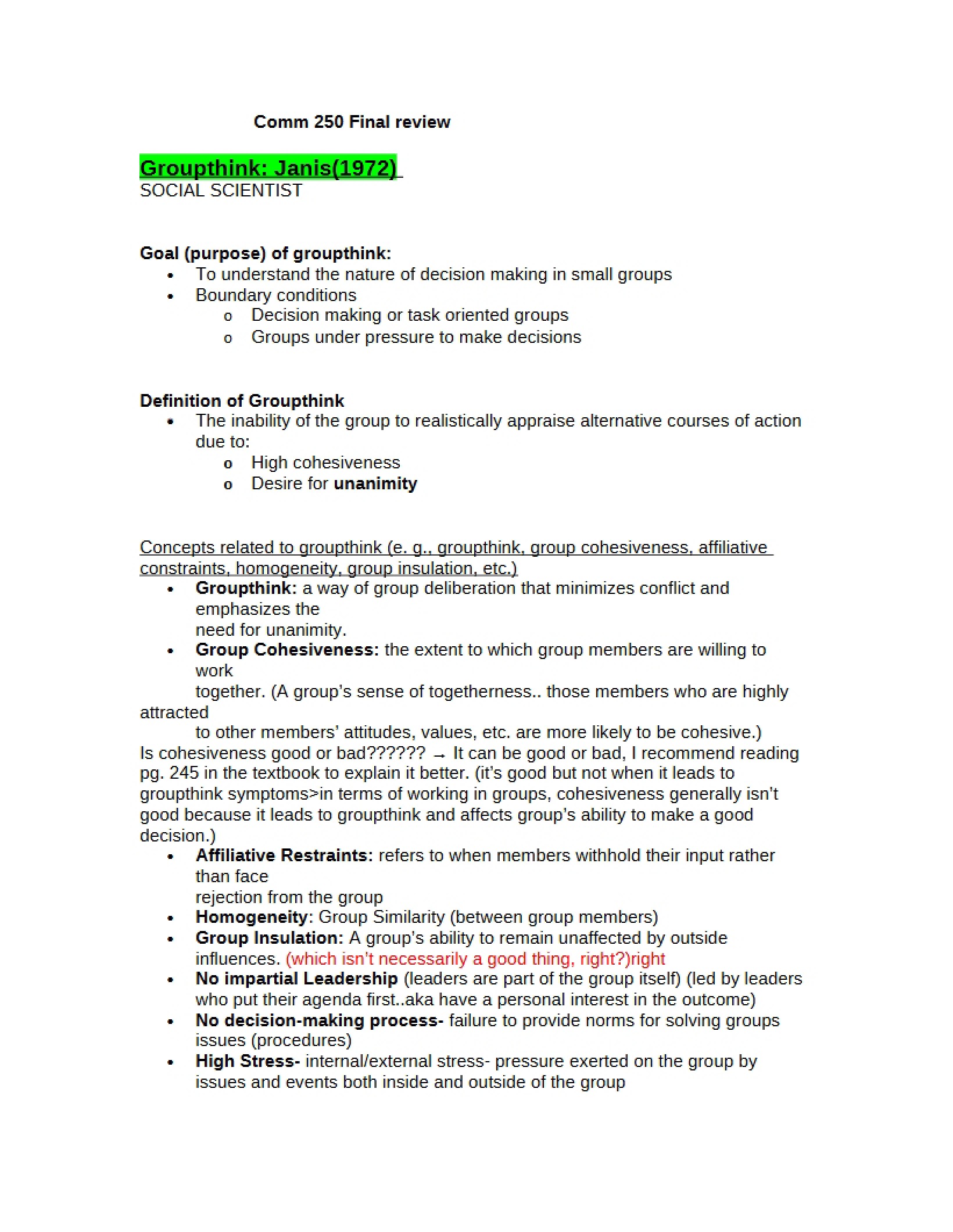 Final Course Review