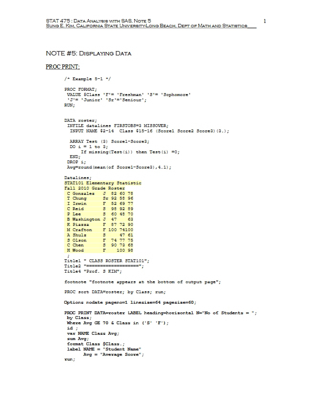 Data Display Handout 5