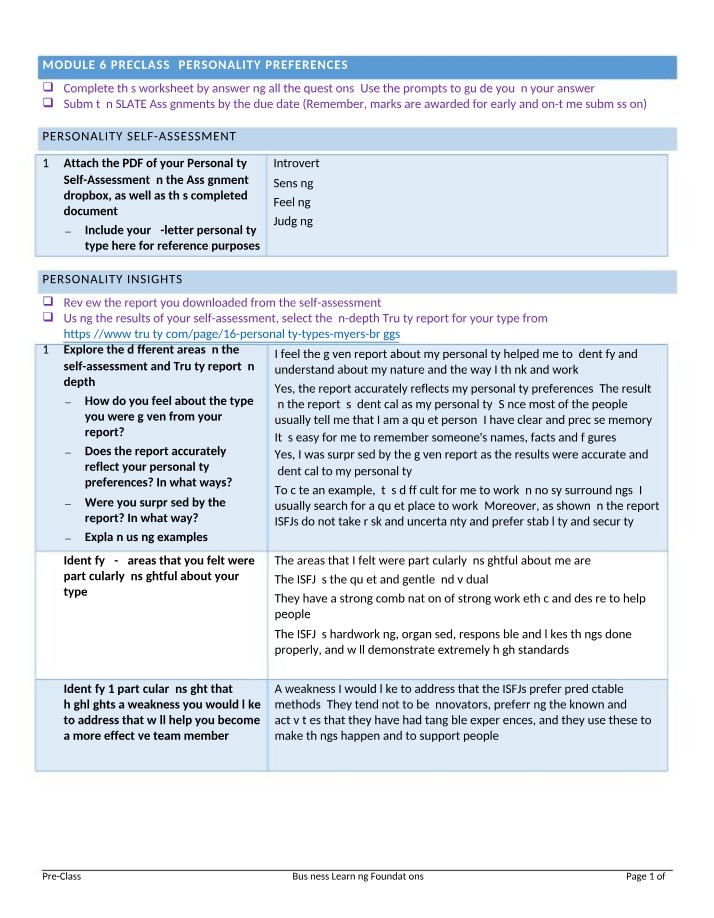 Personality Preferences - Insights and Self-Assessment