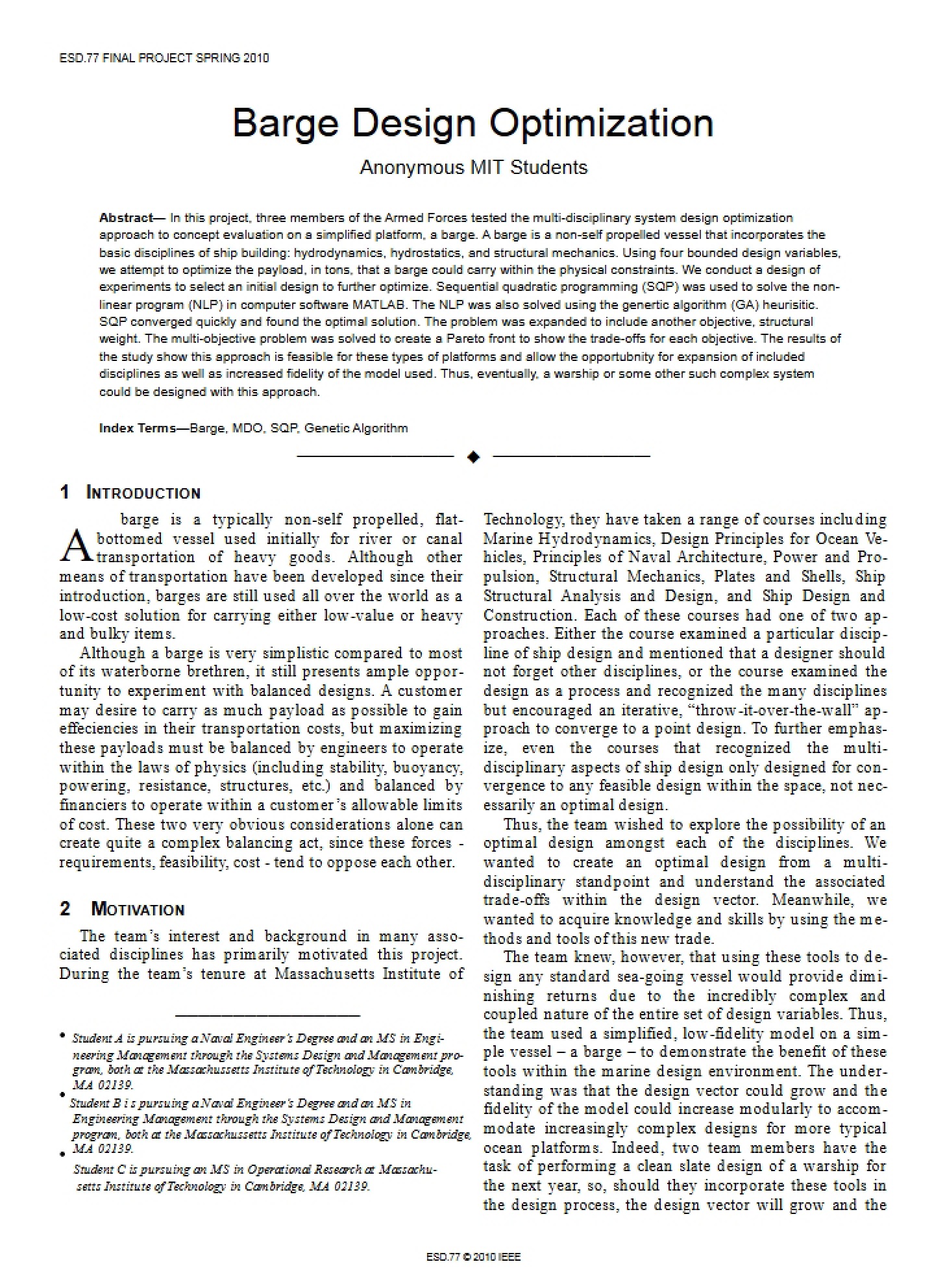 Optimization of Barge Design