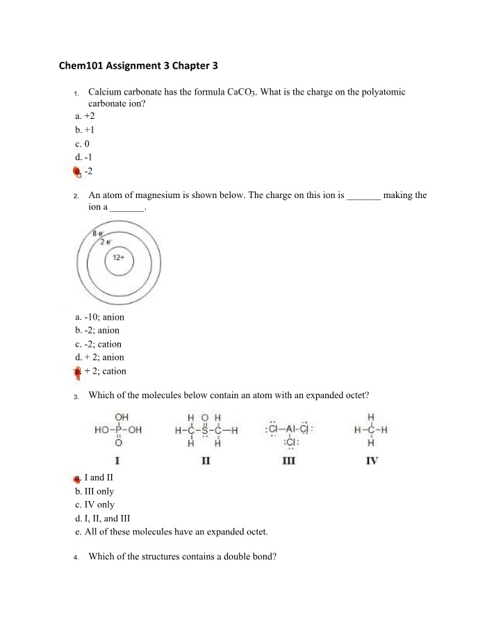 Chem101 Chapter 3 Assignment 3