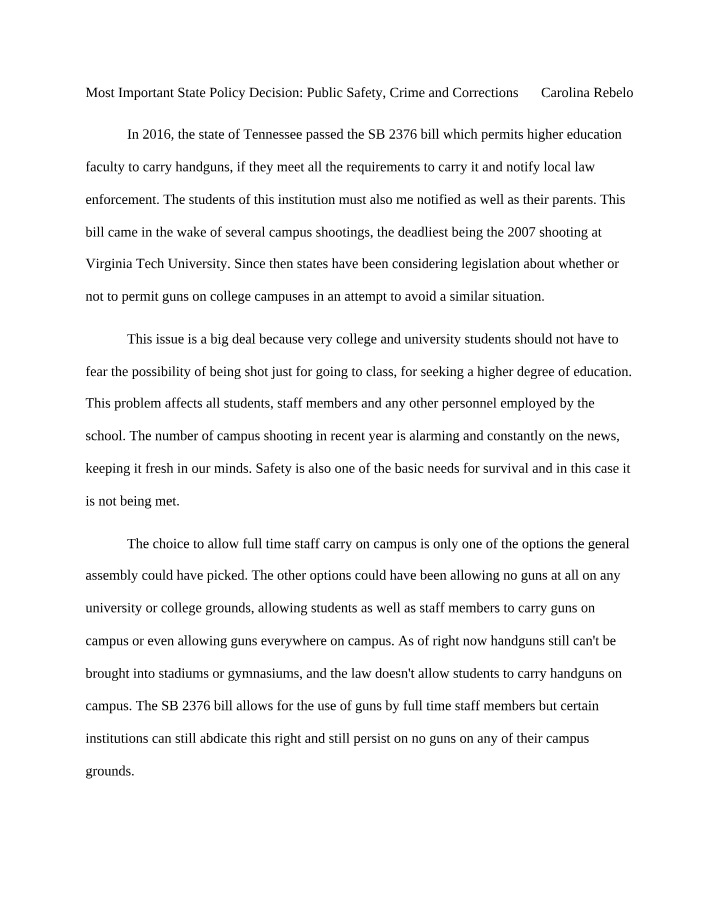 Impact of Allowing Guns on College Campuses and Ensuring Public Safety