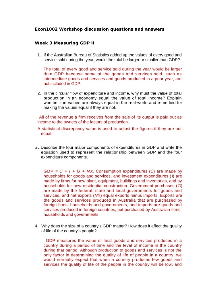 Workshop Discussion Questions and Answers - ECON1002