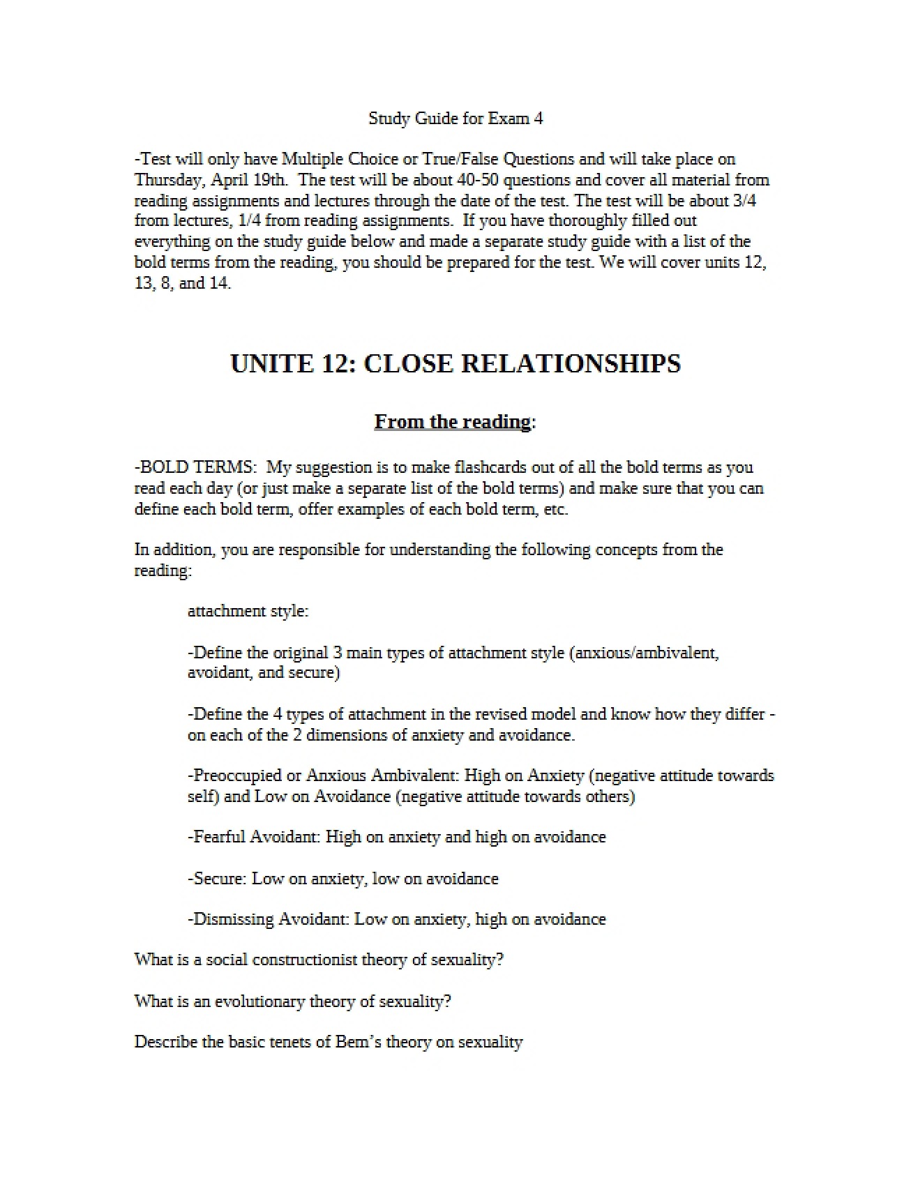 Third Exam Study Guide