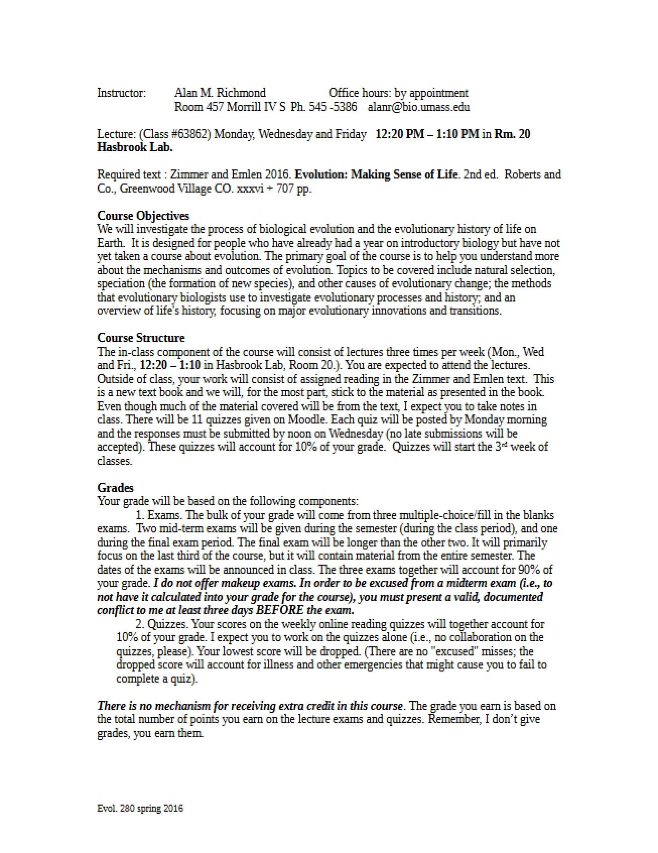 Evolution Course Syllabus (2015-16)