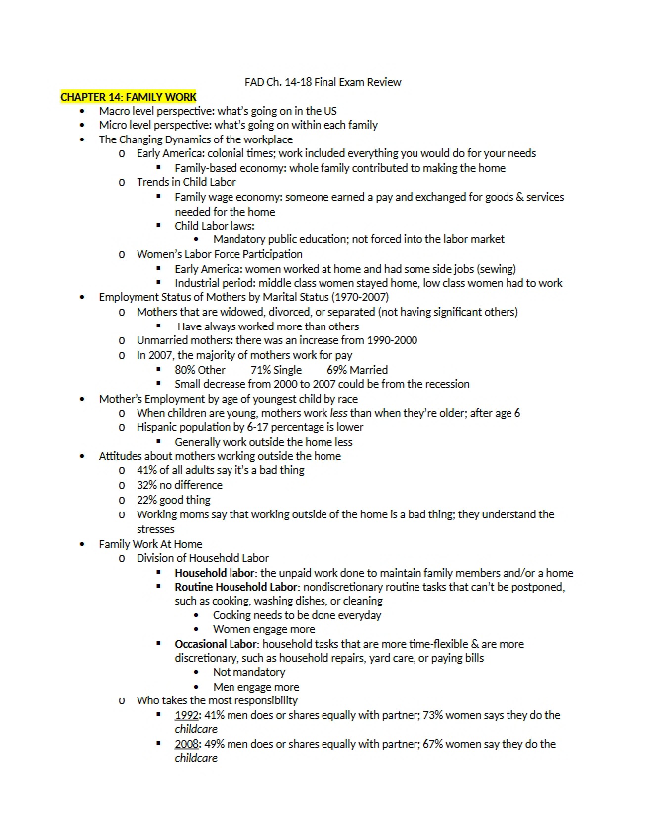 Analysis of Family Work in Chapter 14
