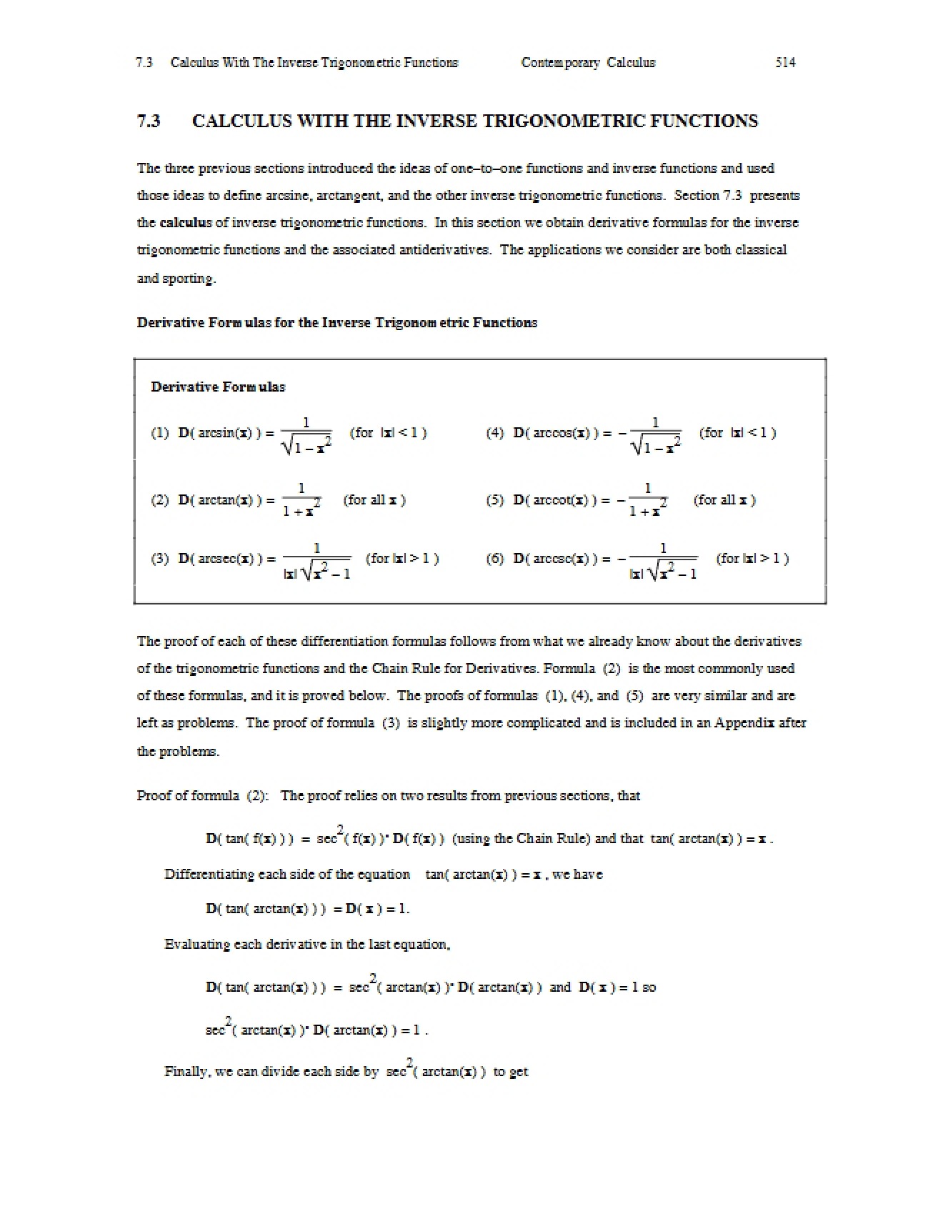 Inverse Trig Functions in Calculus