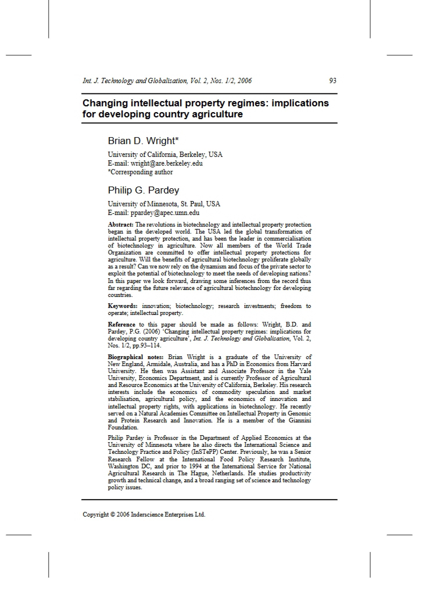 Intellectual Property Regime Changes